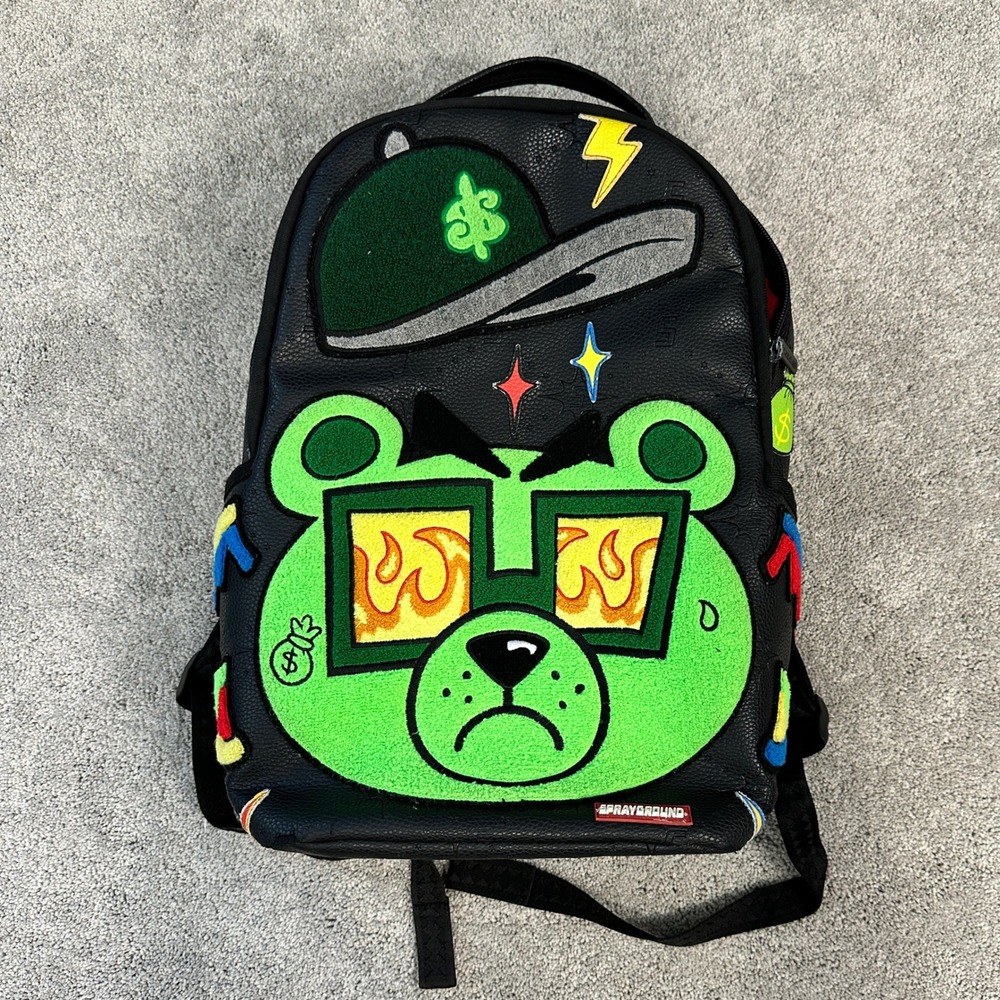 Sprayground Bear Backpack Unisex One Size Black Green Good